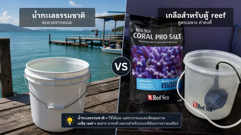 ภาพประกอบบทความ น้ำทะเลจริง vs เกลือผสม: ใช้อะไรดี เก็บจากไหนได้บ้าง และต้องบำบัดยังไง